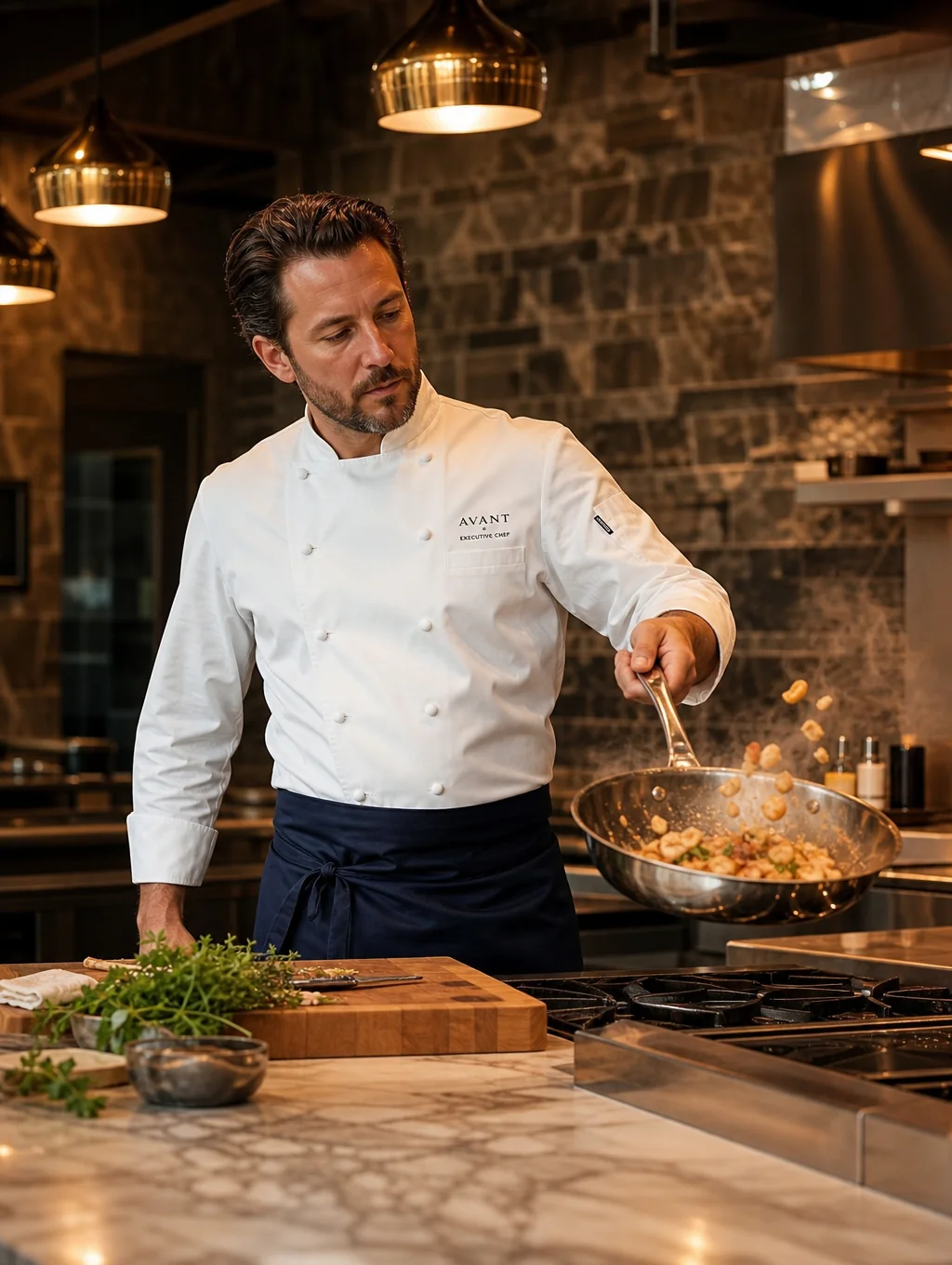 Executive Chef Anjali Kumar hand-grinding roasted spices over traditional stone